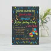 Neon Roller Schaats Party Invitation Kaart (Staand voorkant)