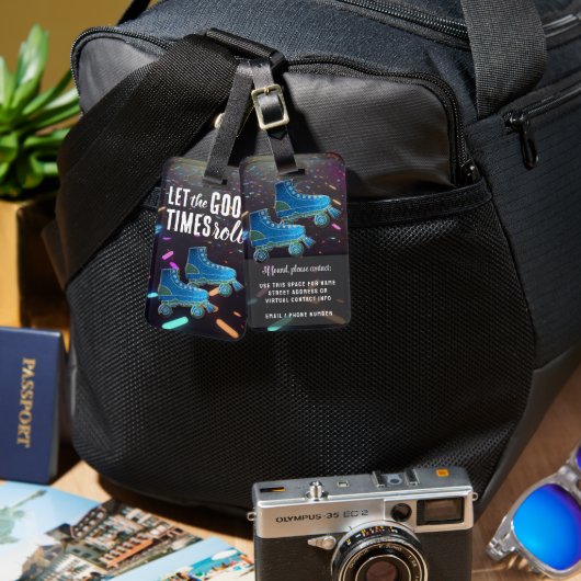 Neon Roller Schaatsen Disco Dance Party Vibes Bagagelabel (Voorkant /achterkant)