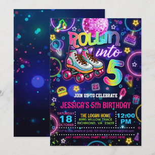 Neon Roller Skate 5e Invitation anniversaire