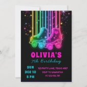 Neon Roller Skating Birthday | Glow Party Kaart (Voorkant)