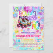Neon Roller Tie Dye Schaats 10e verjaardag Uitnodi Kaart (Voorkant)
