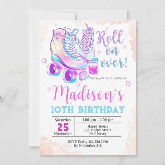 Neon Rollerskating Birthday Uitnodiging (Voorkant)