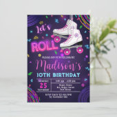Neon Rollerskating Birthday Uitnodiging (Staand voorkant)