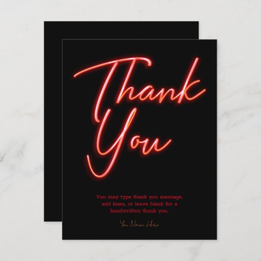 Neon rood Sinaasappel gloed dank u Kaart (Voorkant / Achterkant)
