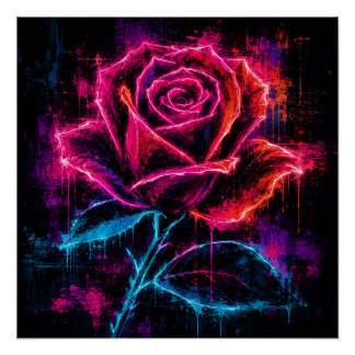 Neon Roos Retro Perfect Poster