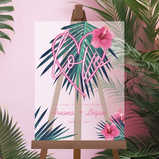 Neon rose Coeur Aimer Tropical Floral Palm Mariage