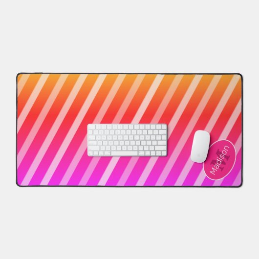 Neon rose orange rétro rayures géométriques Monogr (Clavier et souris)