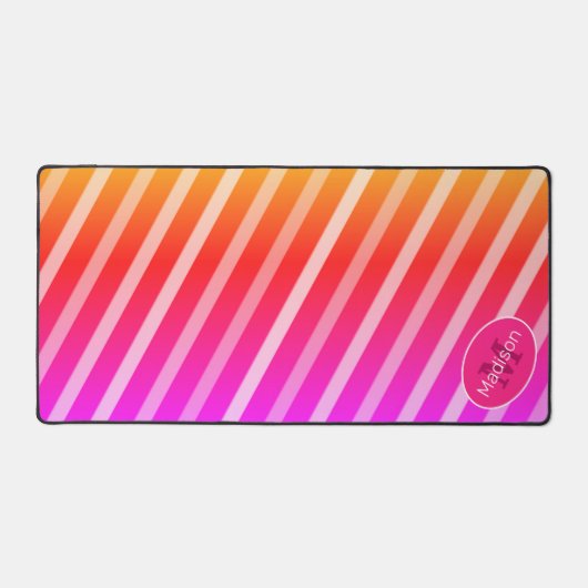 Neon rose orange rétro rayures géométriques Monogr (Recto)