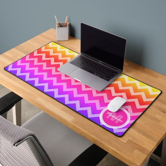 Neon rose orange violet Chevron rétro Monogram (Bureau 2)