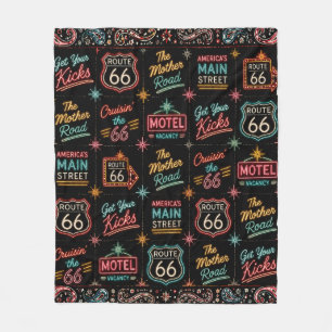 Neon Route 66 Roadtrip Comfort Fleece Deken