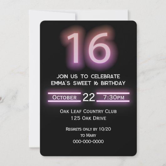 Neon roze 16e verjaardagsfeest kaart (Voorkant)