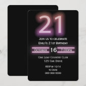 Neon Roze 21e Verjaardagsfeestuitnodiging Kaart (Voorkant / Achterkant)