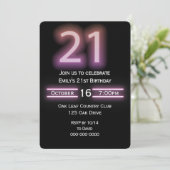Neon Roze 21e Verjaardagsfeestuitnodiging Kaart (Staand voorkant)