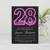 Neon Roze 28e Verjaardagsuitnodiging Kaart (Staand voorkant)