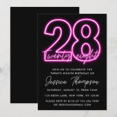 Neon Roze 28e Verjaardagsuitnodiging Kaart (Voorkant / Achterkant)