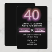 Neon roze 40ste verjaardagsfeestje kaart (Voorkant / Achterkant)