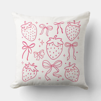 Neon Roze Aardbeien en Strikken Kawaii Ontwerp Kussen