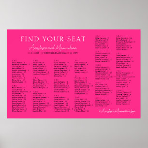 Neon Roze Alfabetische Trouwzaalstoelindeling Poster