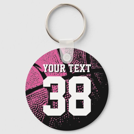 Neon roze basketbal sleutelhanger met jersey numme (Voorkant)