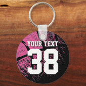 Neon roze basketbal sleutelhanger met jersey numme (Voorkant)