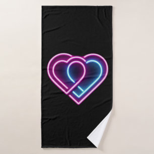 Neon roze/blauw hart Valentijnsdag mok Badhanddoek