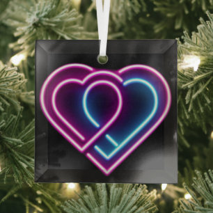 Neon roze/blauw hart Valentijnsdag mok Glas Ornament