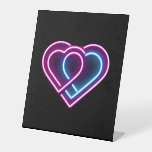 Neon roze/blauw hart Valentijnsdag mok Reclamebord Met Voetstuk (Voorkant)