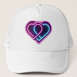 Neon roze/blauw hart Valentijnsdag mok Trucker Pet