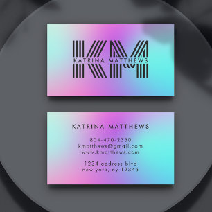 Neon roze blauw & Paarse ombre monogram Visitekaartje