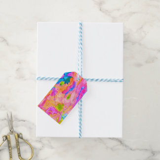 Neon Roze Blauwe Abstracte Schildering Cadeaubijsl Cadeaulabel