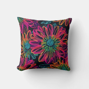 Neon Roze Bloemen Kussen