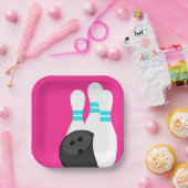 Neon roze bowling partij papier Borden Papieren Bordje (Feest)