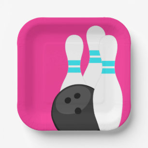 Neon roze bowling partij papier Borden Papieren Bordje