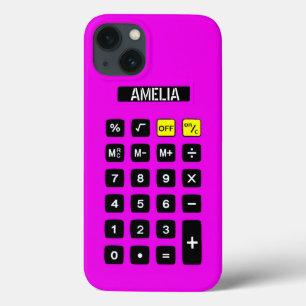 Neon roze calculator met toetsenblok iPhone 13 hoesje