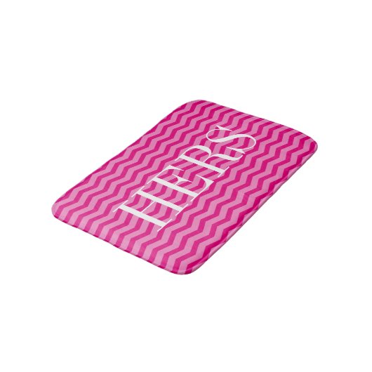 Neon roze chevron-patroon monogram badmat (Gekanteld)