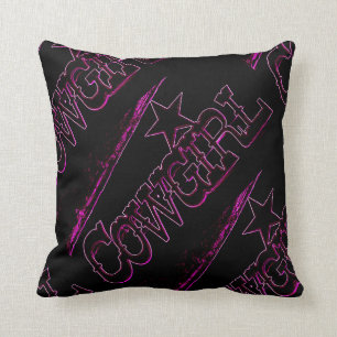 neon roze cowgirl zwart kussen
