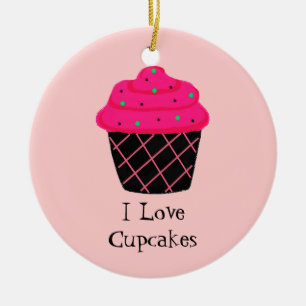 Neon Roze Cupcake Keramisch Ornament
