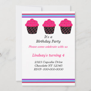 Neon Roze Cupcakes Verjaardagsfeest Uitnodiging