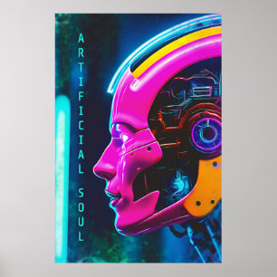 Neon Roze Cyberpunk Android Kunstmatig Ziel Poster