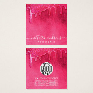 Neon roze dik glitter druppelaar Logo haarklem Vierkante Visitekaartjes
