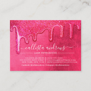 Neon roze dikke glitter druppels wimpers nazorg visitekaartje