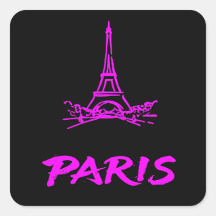 Neon Roze Eiffeltoren Paris Schets Modern Vierkante Sticker