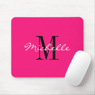 Neon roze elegante aangepaste naam monogram comput muismat