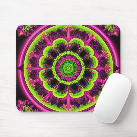 Neon roze en groene caleidoscoop ontwerp muismat (Met muis)