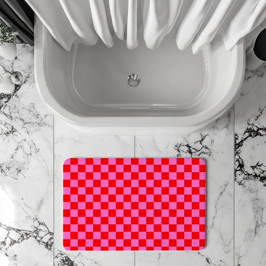 Neon Roze en Rood Geruite Checkerboard  Badmat