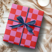 Neon Roze en Rood Geruite Checkerboard  Cadeaupapier