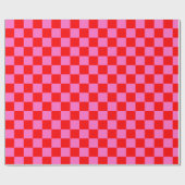 Neon Roze en Rood Geruite Checkerboard  Cadeaupapier (Vlak)