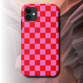 Neon Roze en Rood Geruite Checkerboard Case-Mate iPhone Case