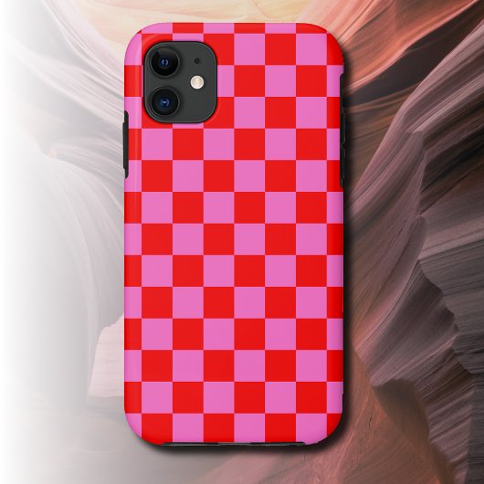 Neon Roze en Rood Geruite Checkerboard  Case-Mate iPhone Case