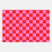 Neon Roze en Rood Geruite Checkerboard  Inpakpapier Vel (Voorkant 2)